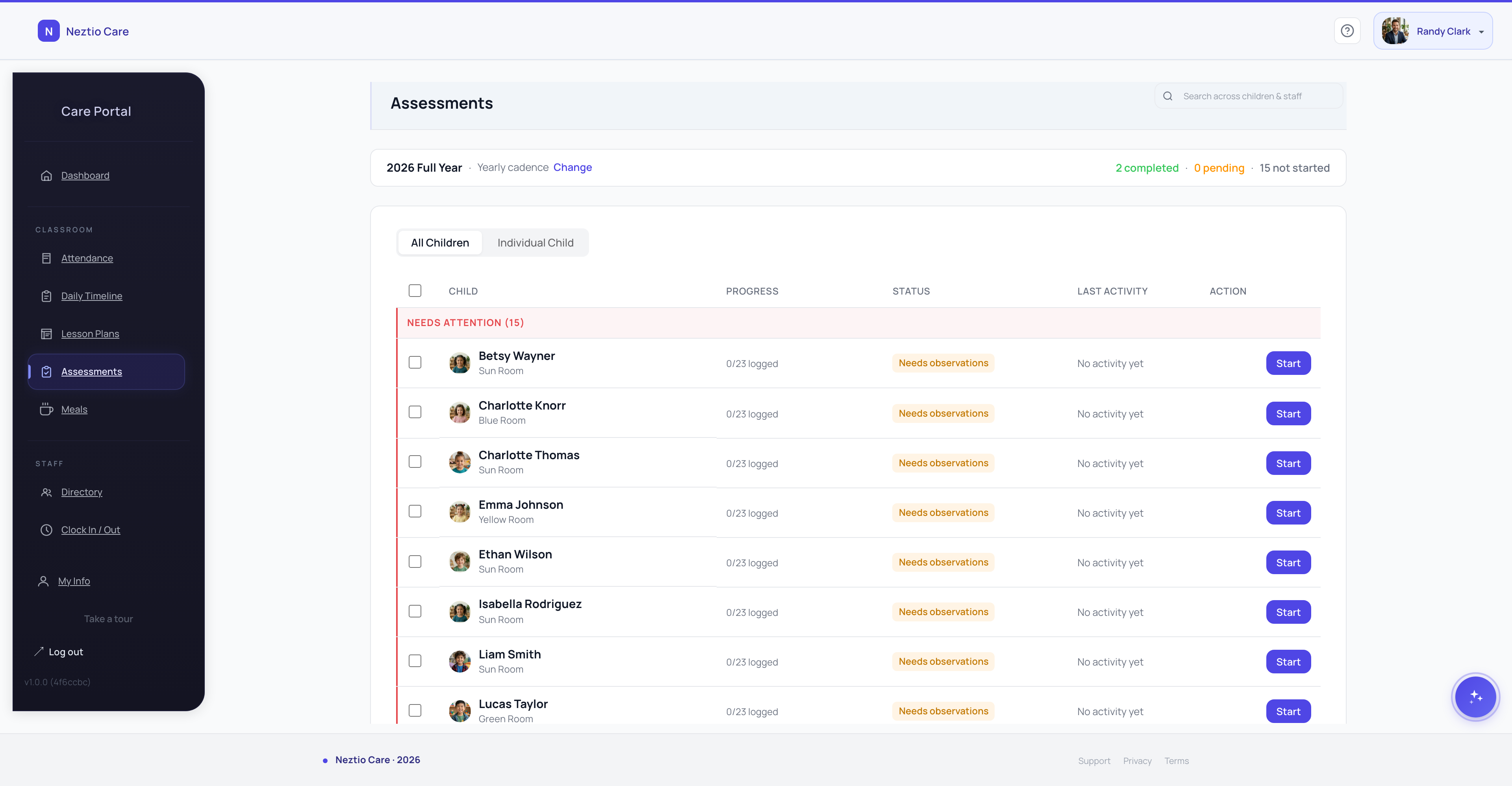 Neztio child assessment tracking with milestone progress and developmental domains