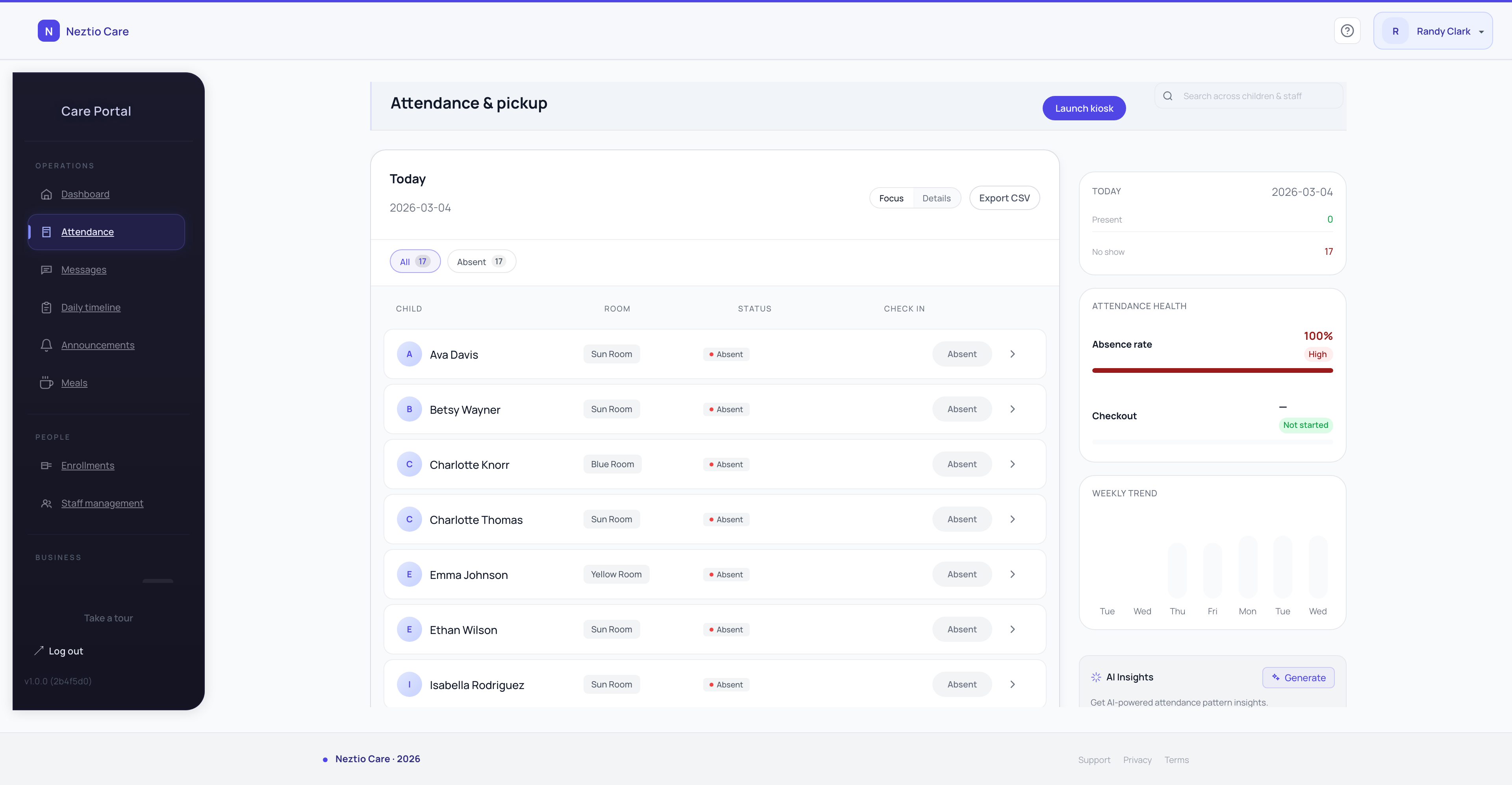 Neztio real-time attendance view