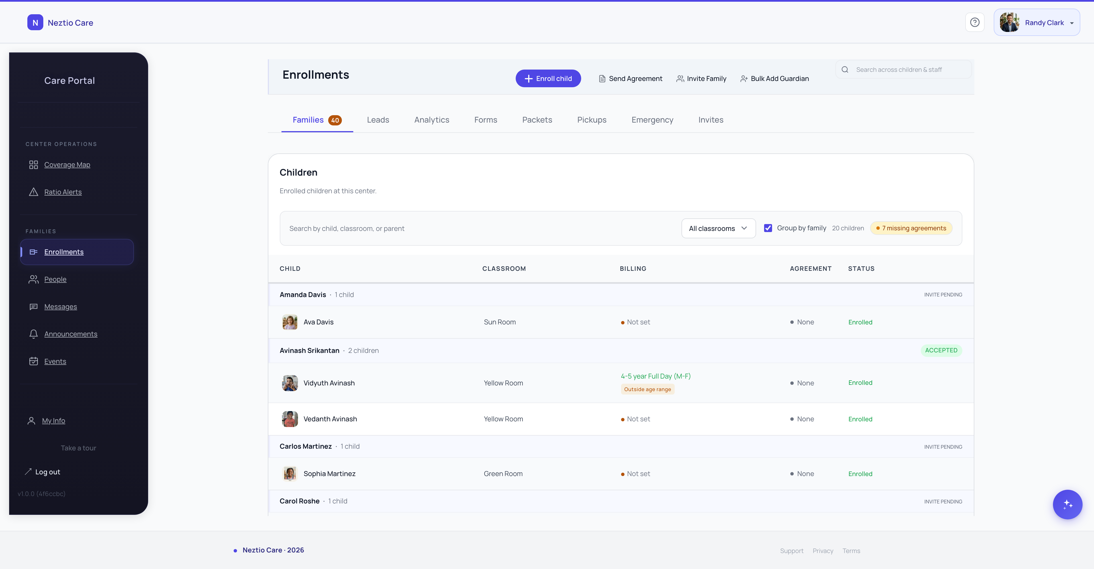 Digital enrollment management for tracking families and waitlists