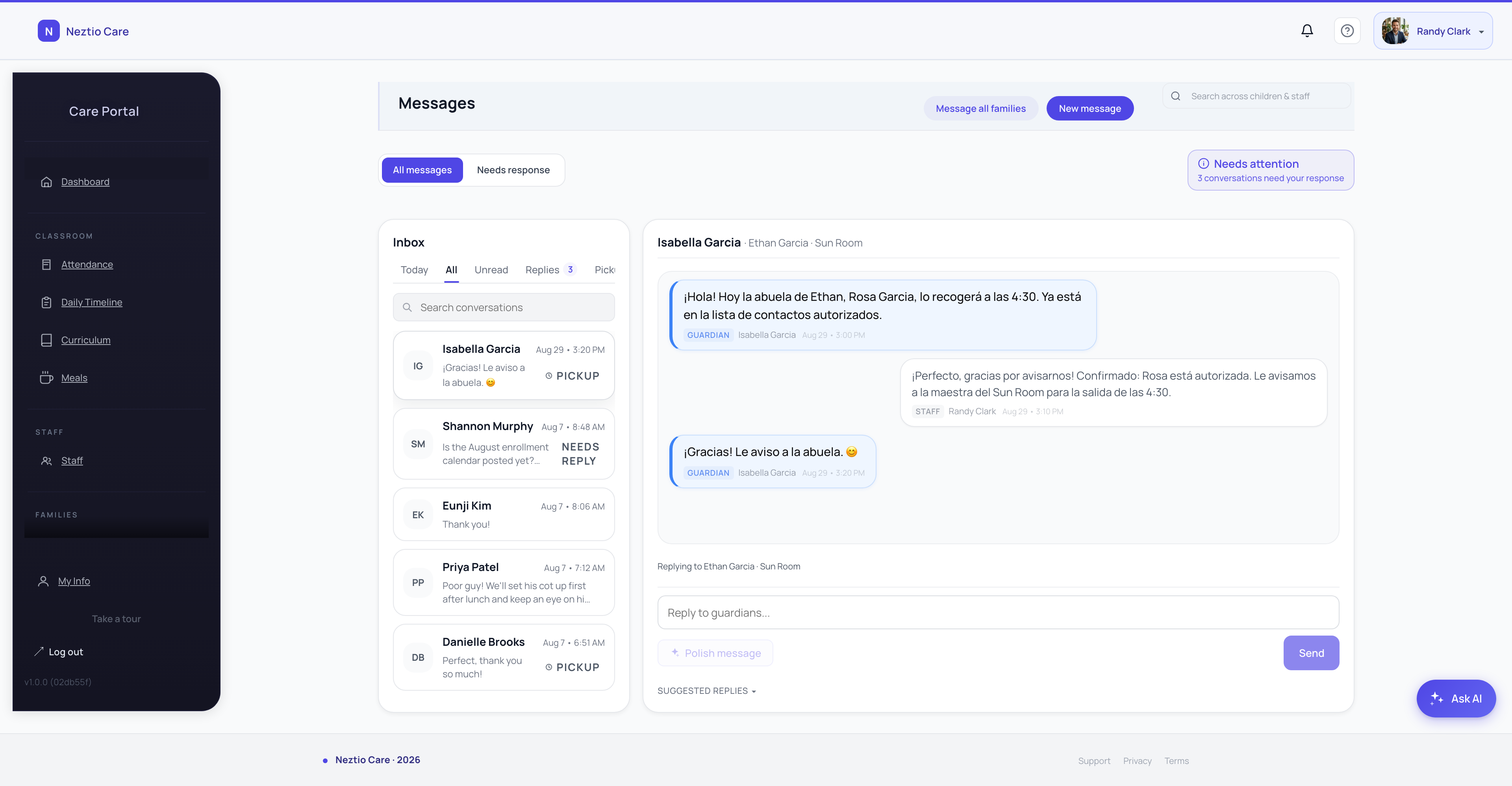 Parent communication tools for distributing and discussing surveys