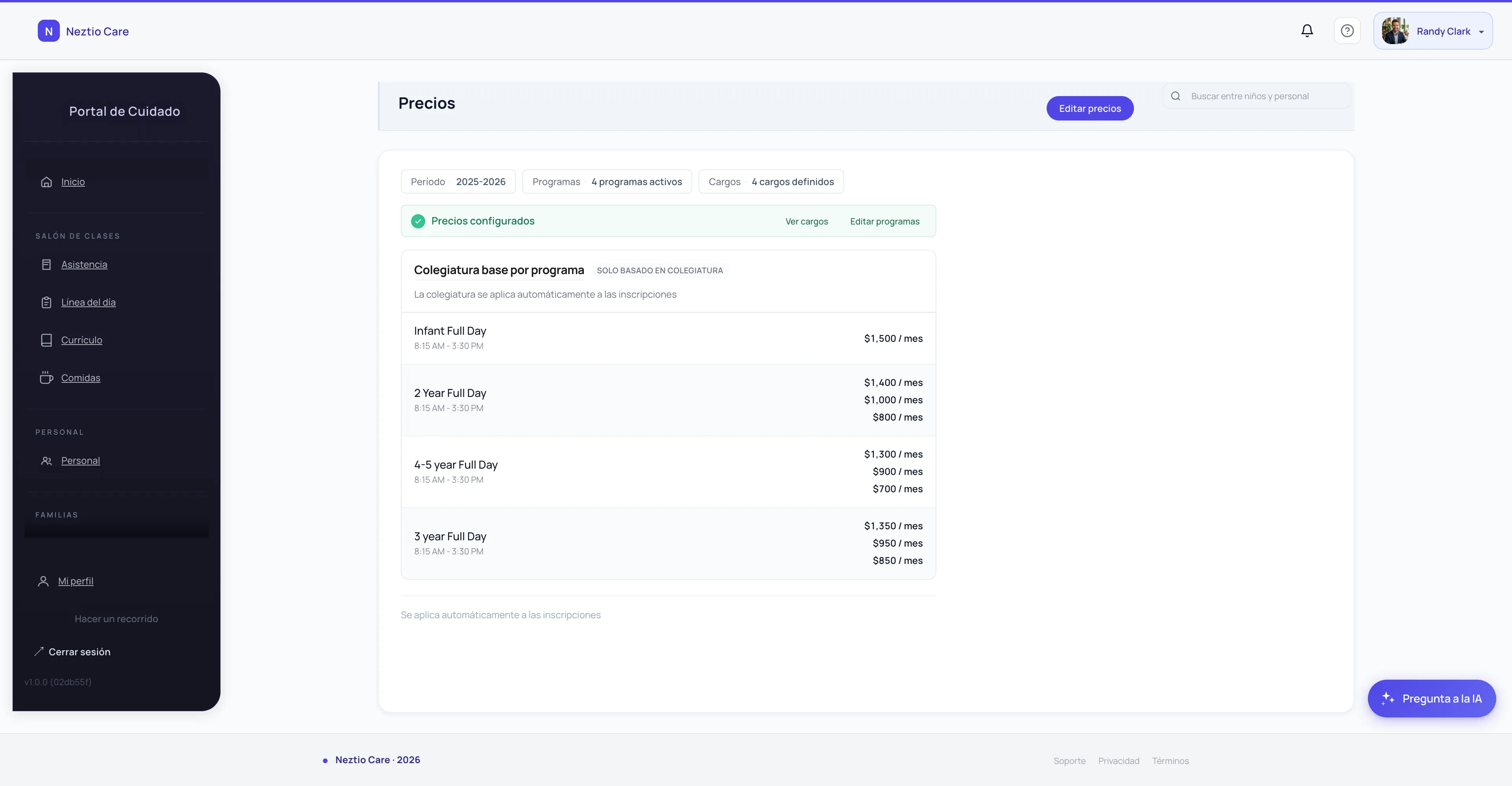 Flexible pricing plan configuration in Neztio