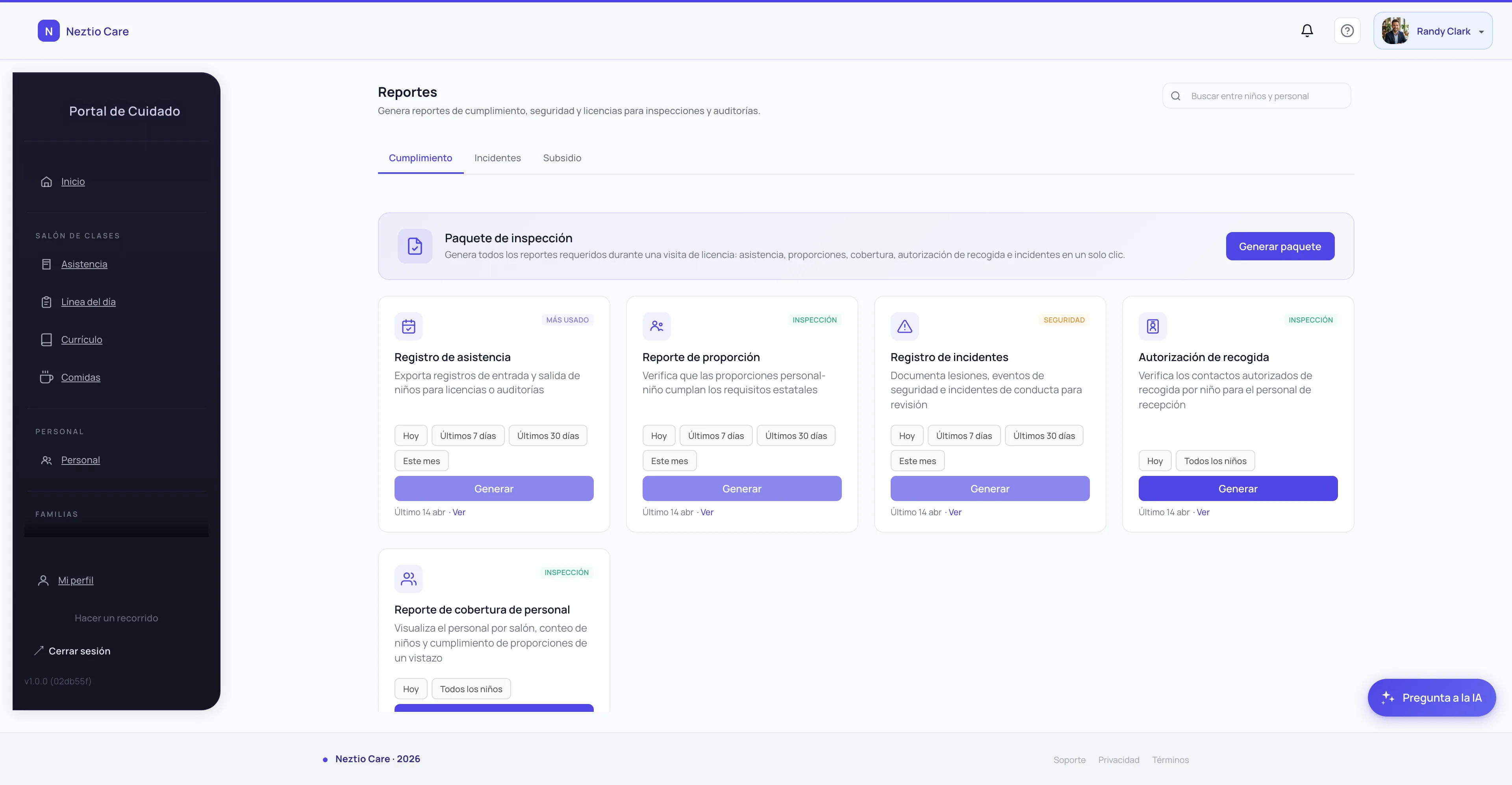 Neztio AI-generated reports and analytics dashboard for childcare center operations